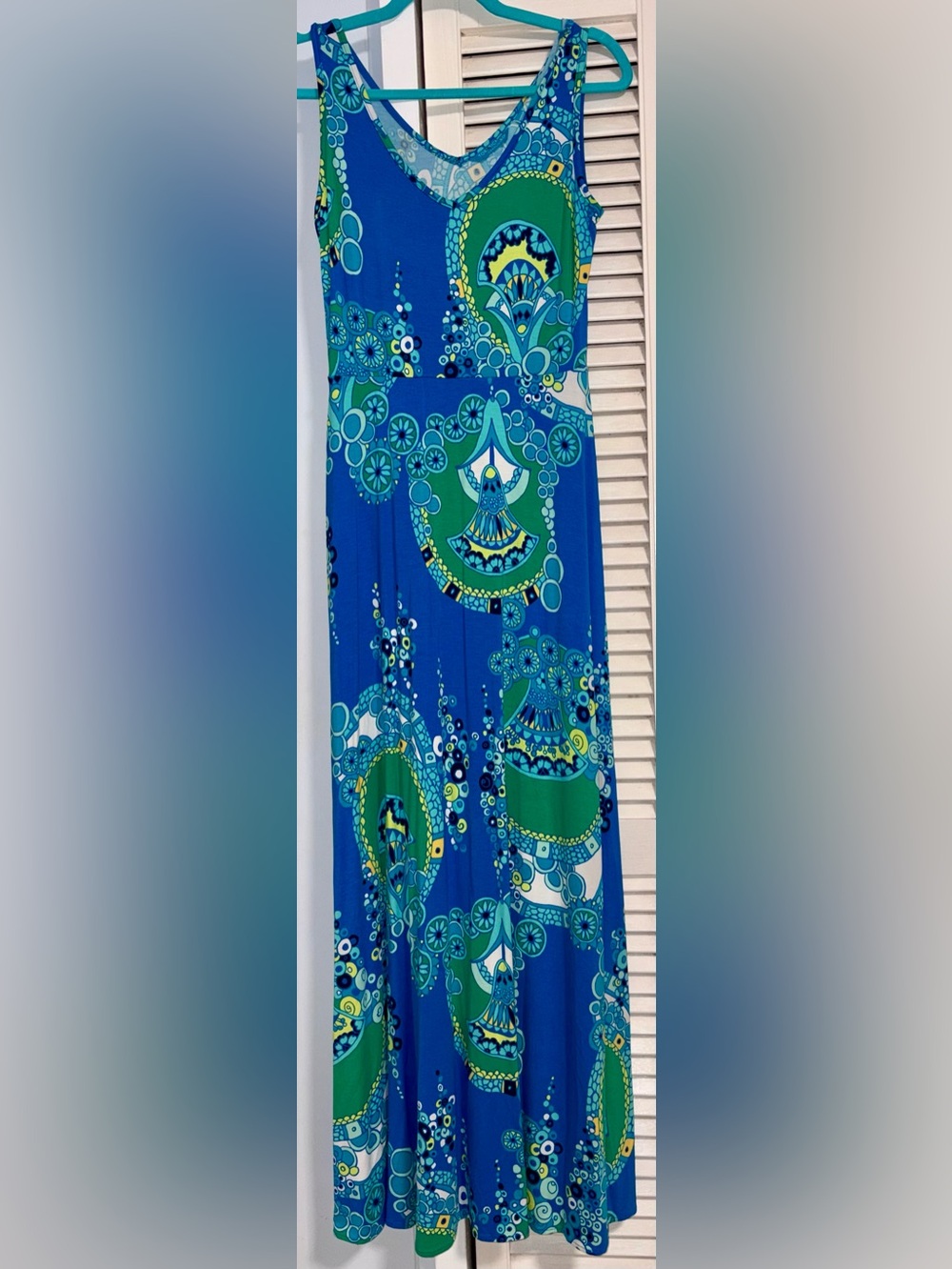 Tori Richard Blue & Green Print Maxi Skirt